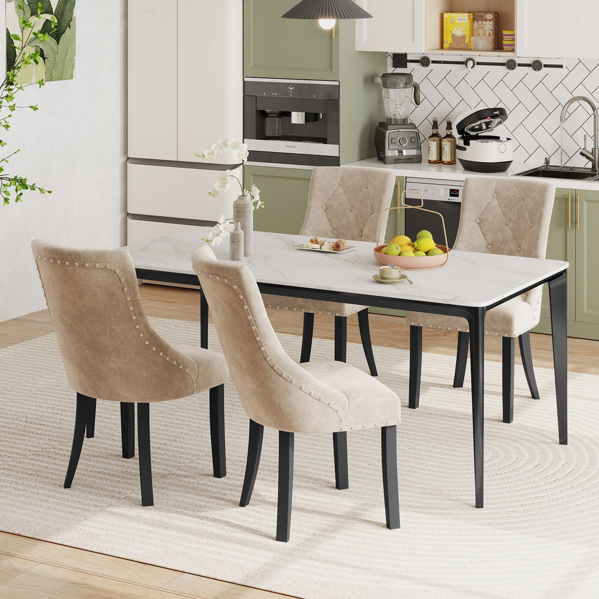 Tufted Wingback Upholstered Dining Chairs, Set of 2, Light Brown Dining Chairs at Gallery Canada