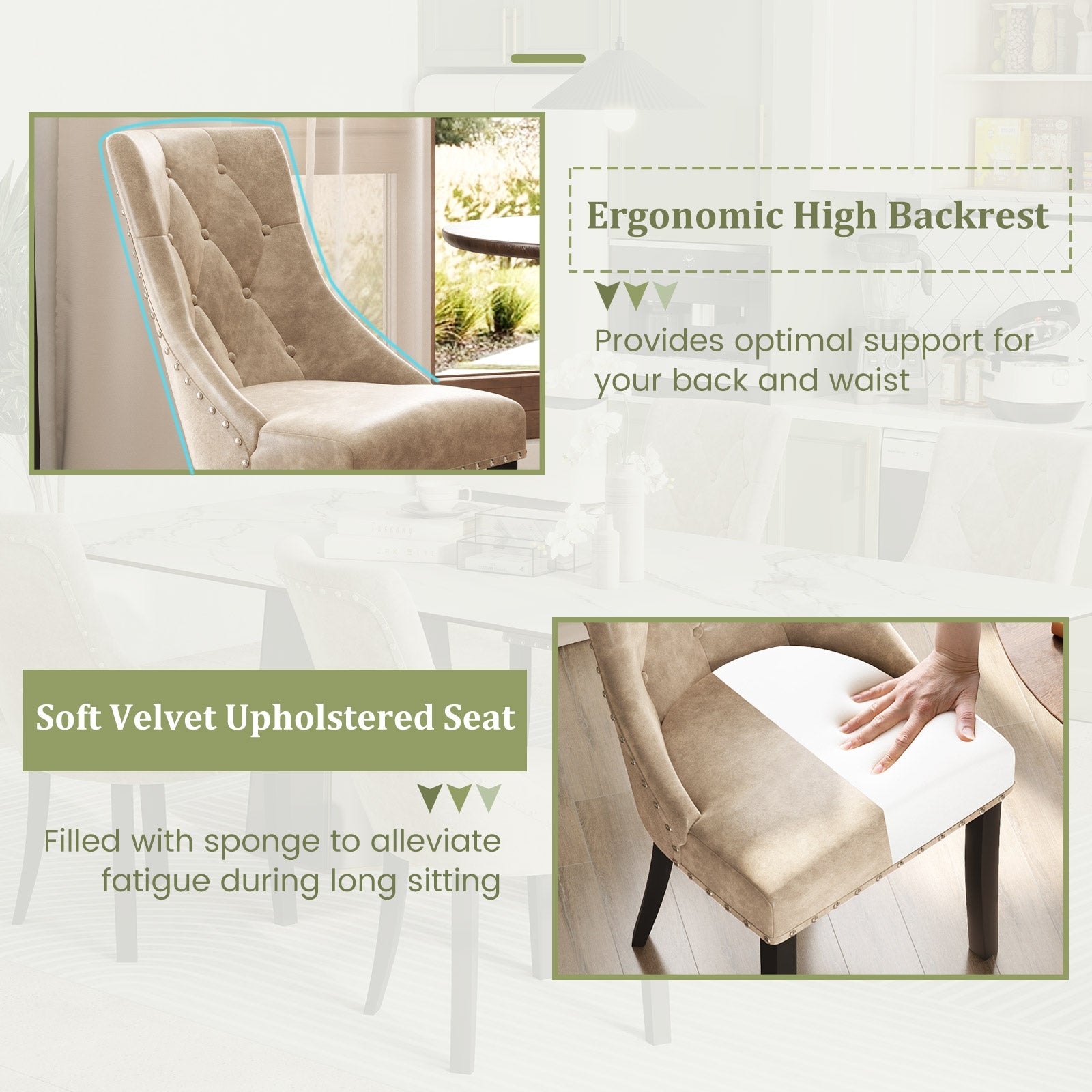 Tufted Wingback Upholstered Dining Chairs, Set of 2, Light Brown Dining Chairs at Gallery Canada