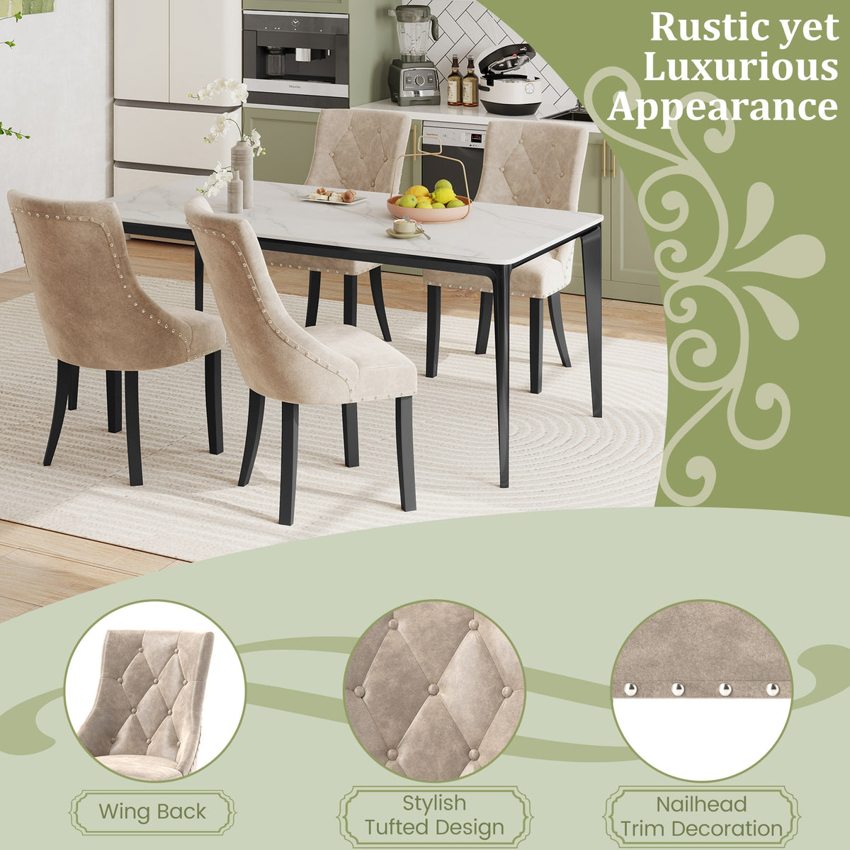 Tufted Wingback Upholstered Dining Chairs, Set of 2, Light Brown Dining Chairs at Gallery Canada