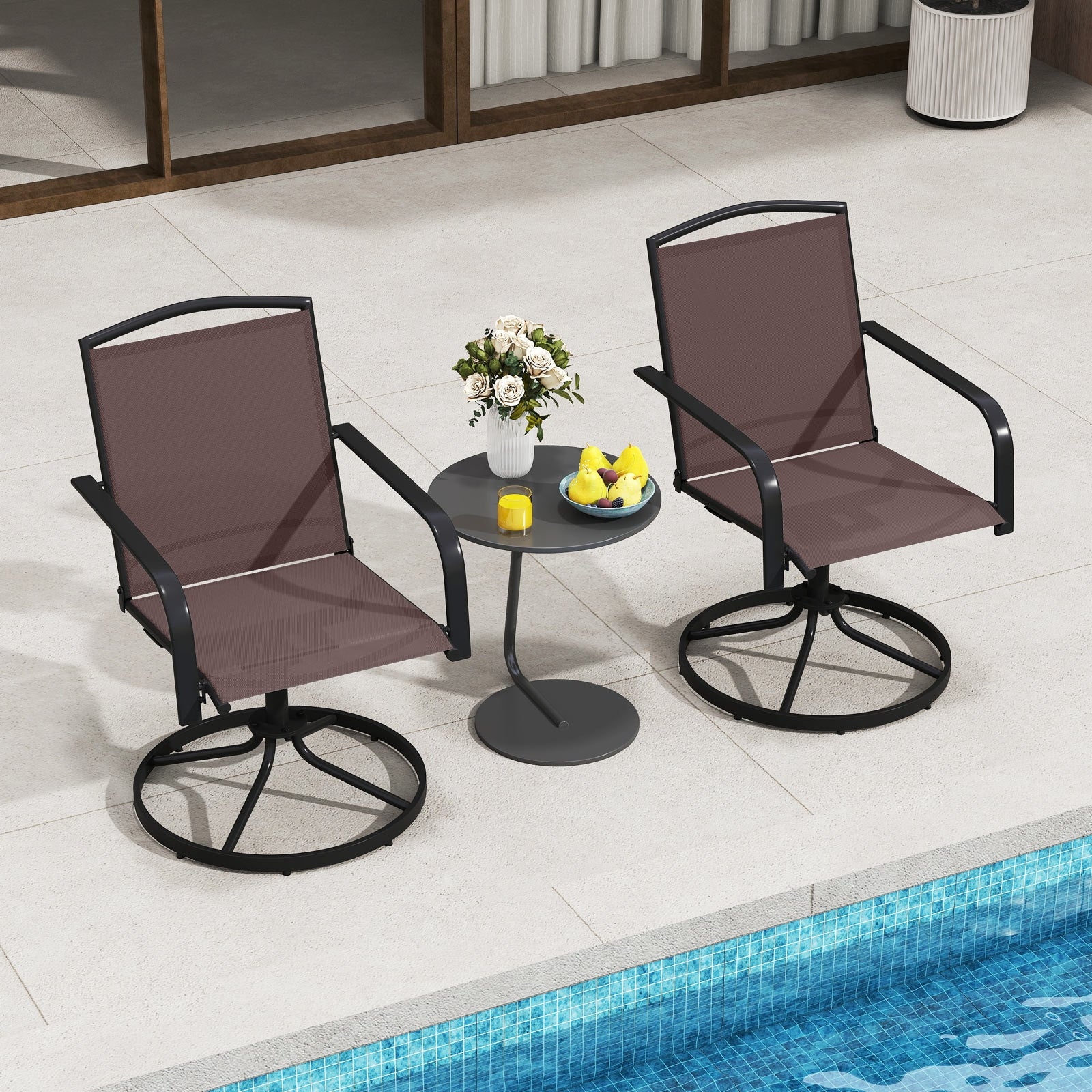 Outdoor Swivel Chairs, Set of 2, High Back, Breathable Seat, Coffee Patio Rocking Chairs & Gliders at Gallery Canada