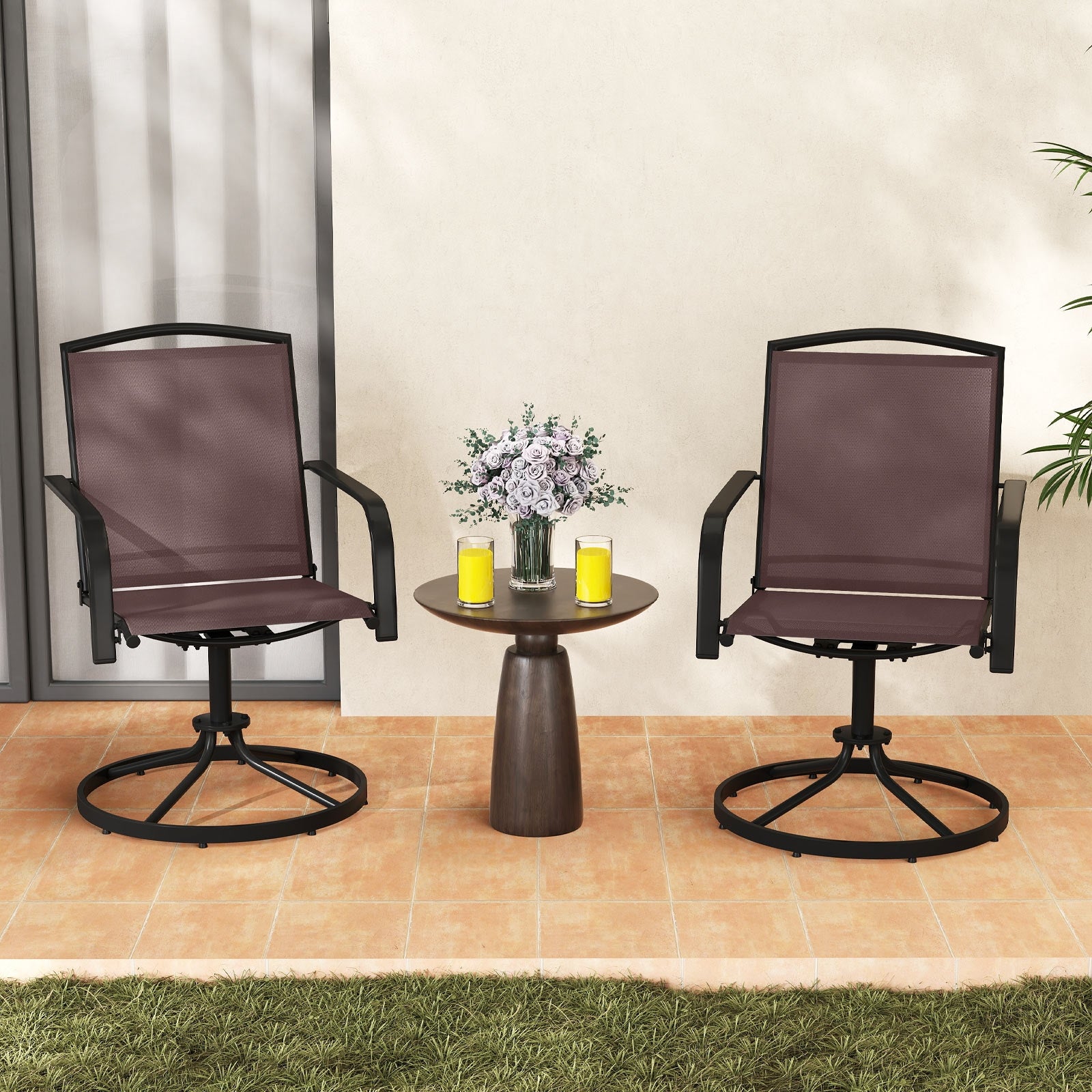 Outdoor Swivel Chairs, Set of 2, High Back, Breathable Seat, Coffee Patio Rocking Chairs & Gliders at Gallery Canada