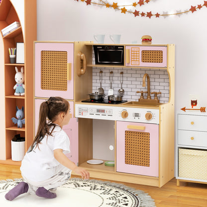 Kids Wooden Kitchen Playset With Lights And Sounds, Pink Play Kitchen Sets at Gallery Canada
