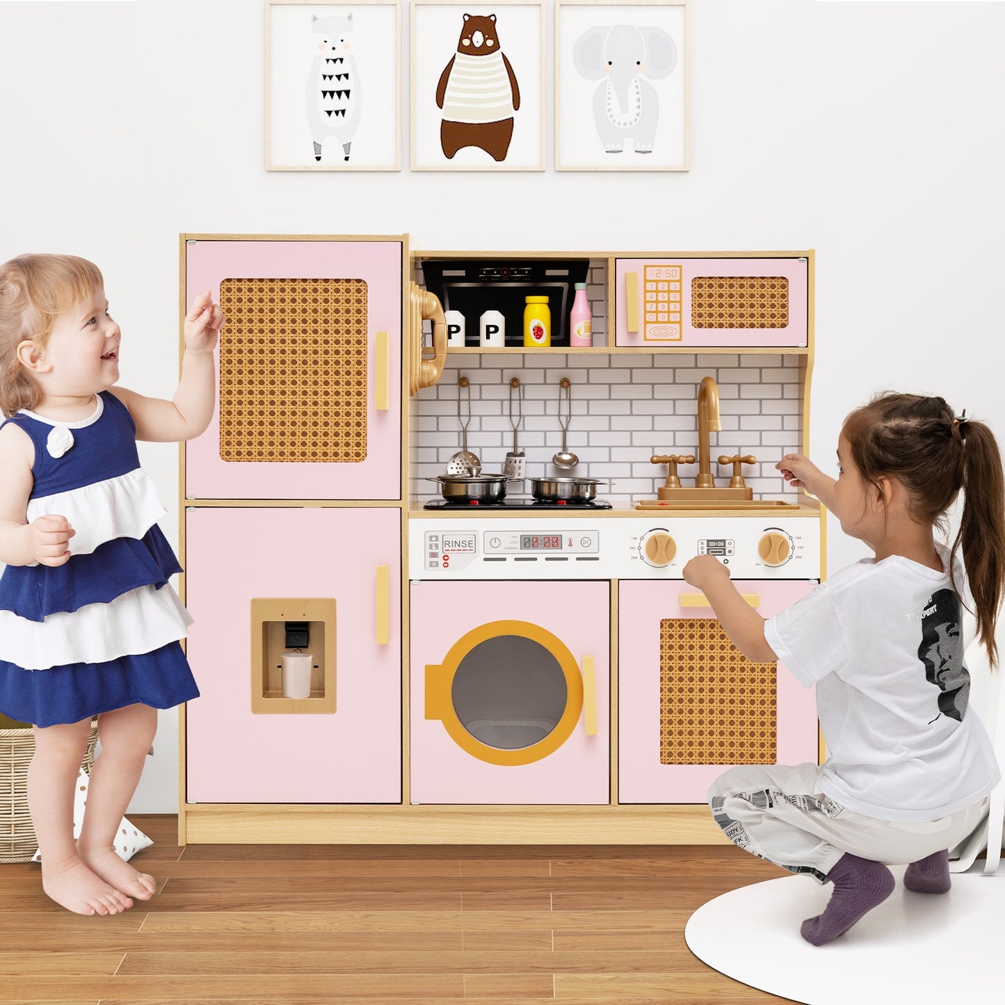 Kids Wooden Kitchen Playset With Lights And Sounds, Pink Play Kitchen Sets at Gallery Canada