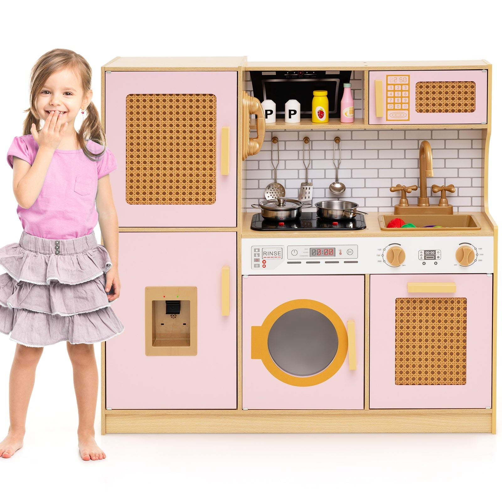 Kids Wooden Kitchen Playset With Lights And Sounds, Pink Play Kitchen Sets at Gallery Canada