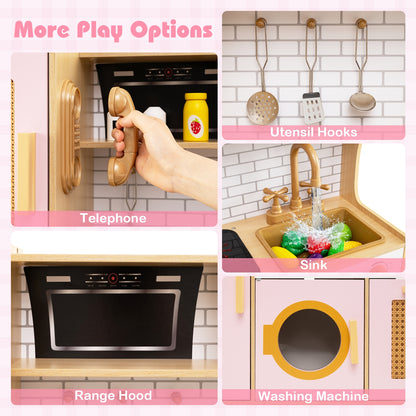 Kids Wooden Kitchen Playset With Lights And Sounds, Pink Play Kitchen Sets at Gallery Canada