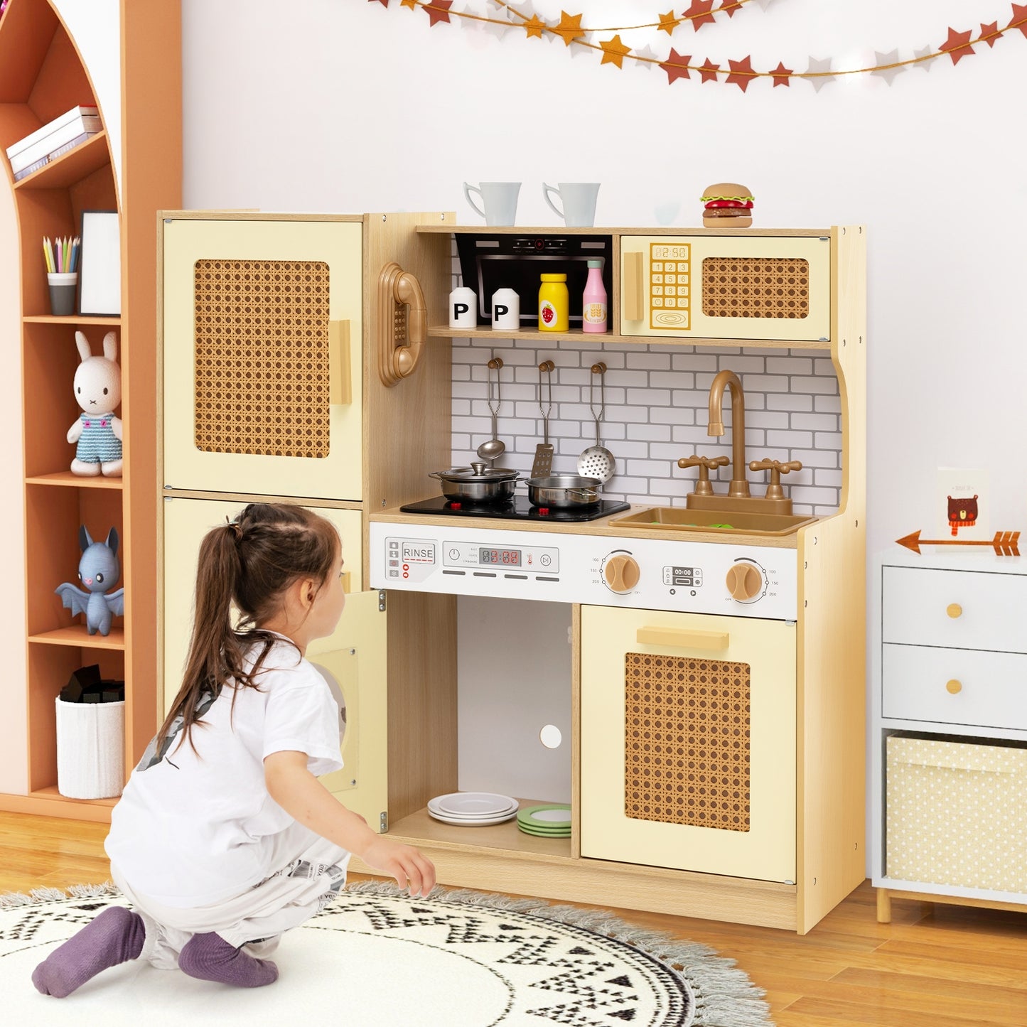 Kids Wooden Kitchen Playset With Lights, Sounds, Yellow Play Kitchen Sets at Gallery Canada
