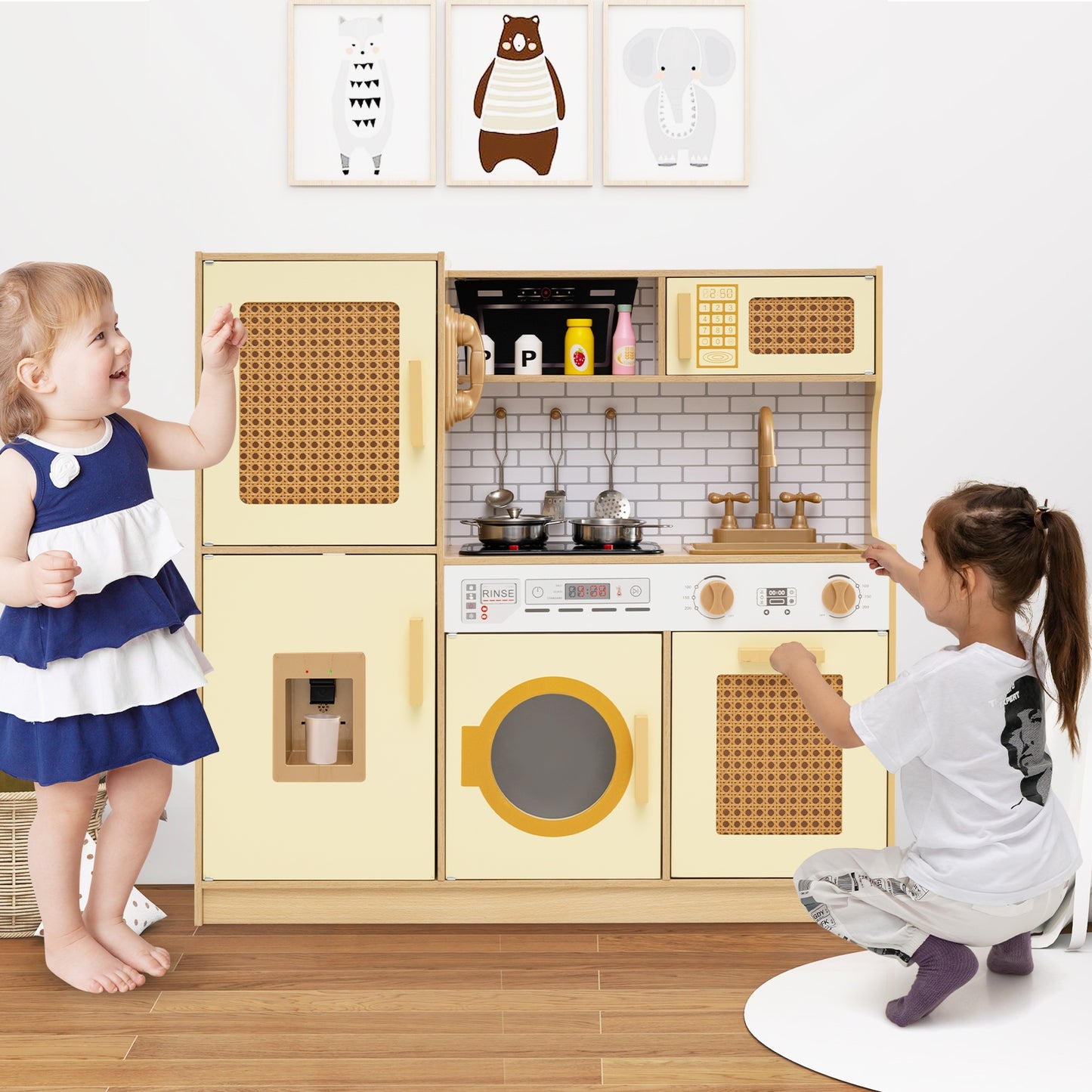 Kids Wooden Kitchen Playset With Lights, Sounds, Yellow Play Kitchen Sets at Gallery Canada