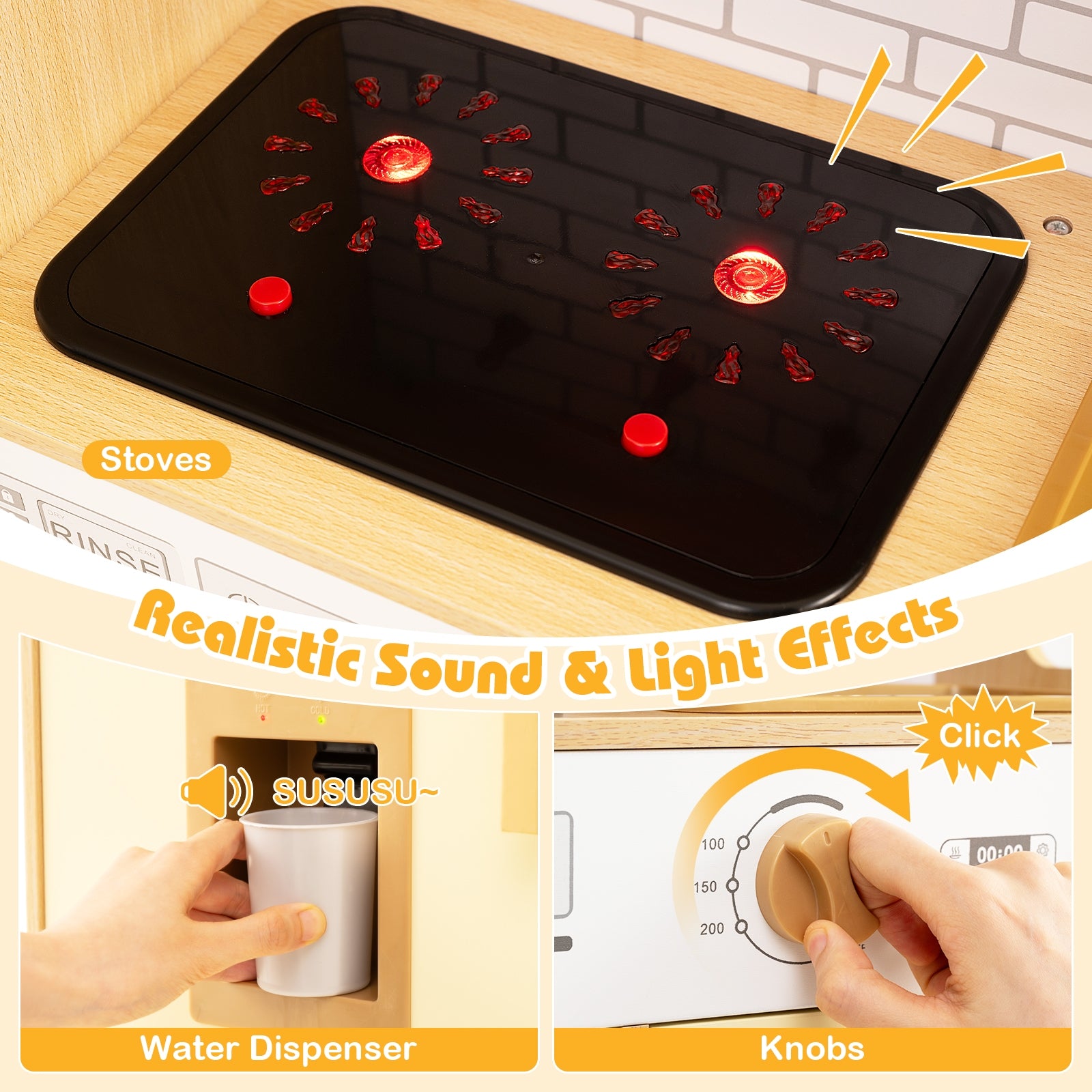 Kids Wooden Kitchen Playset With Lights, Sounds, Yellow Play Kitchen Sets at Gallery Canada