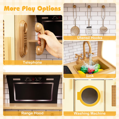 Kids Wooden Kitchen Playset With Lights, Sounds, Yellow Play Kitchen Sets at Gallery Canada