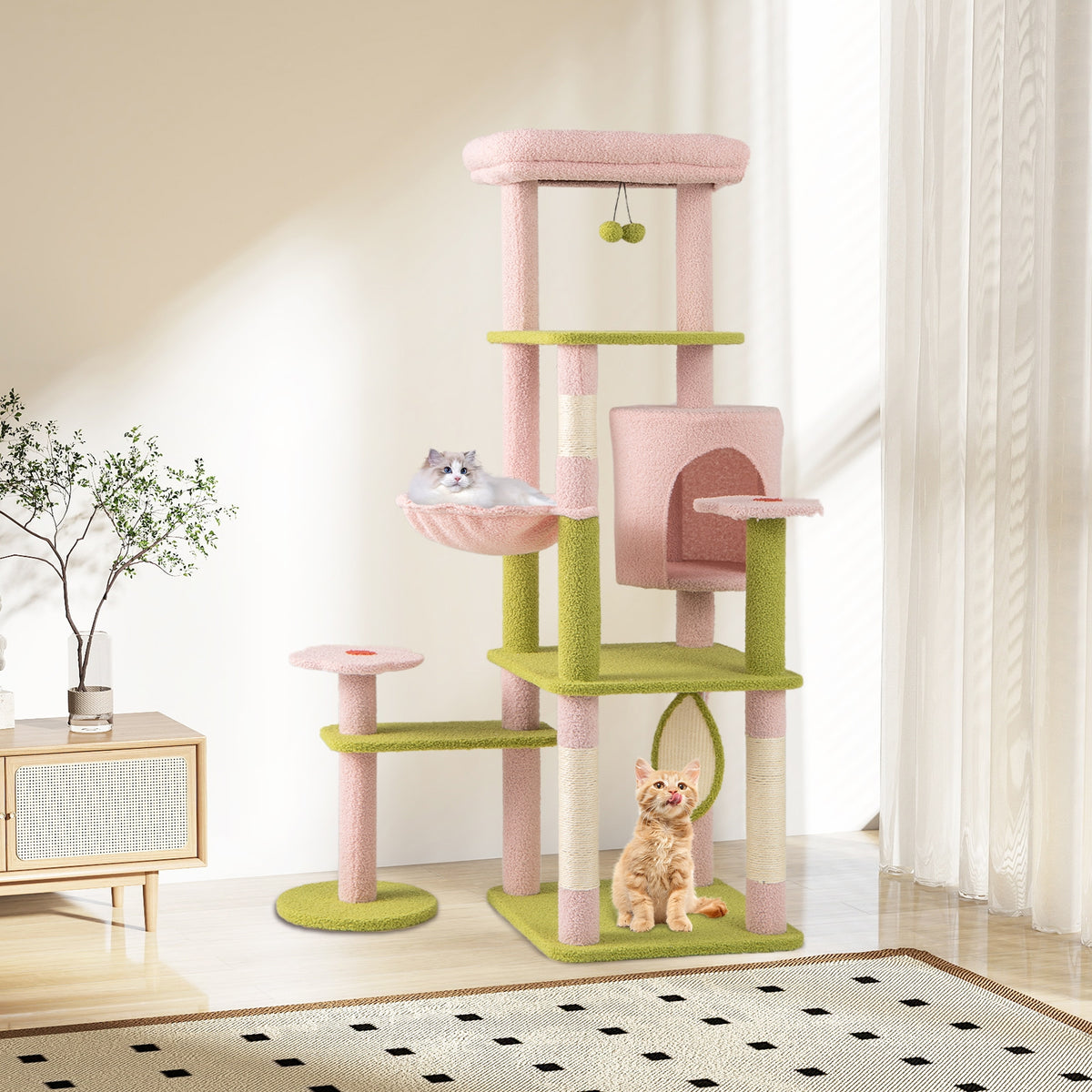 58 Inch Tall Multi-Level Cat Tree, Kitten Tower, Pink Cat Trees Condos & Scratchers at Gallery Canada