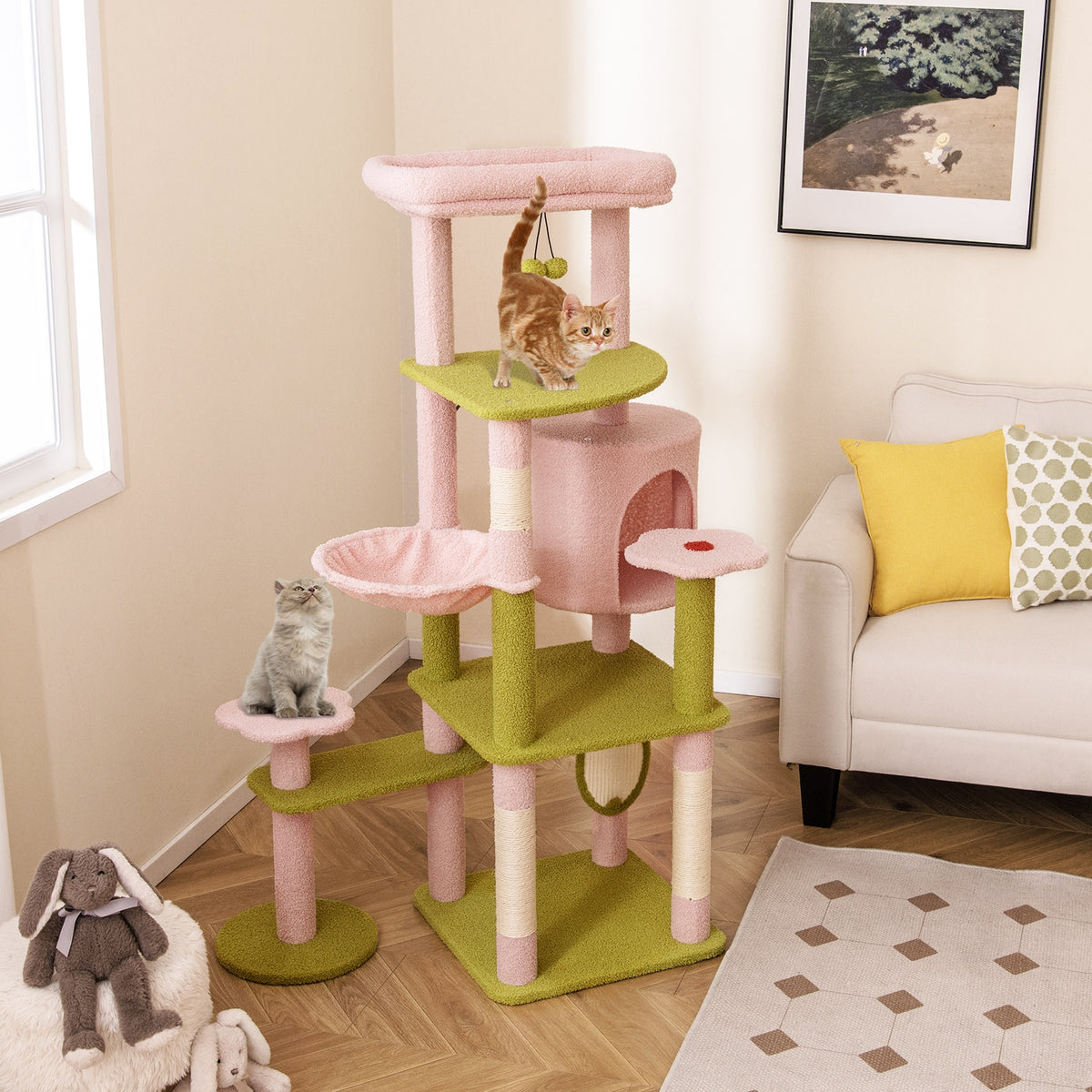 58 Inch Tall Multi-Level Cat Tree, Kitten Tower, Pink Cat Trees Condos & Scratchers at Gallery Canada