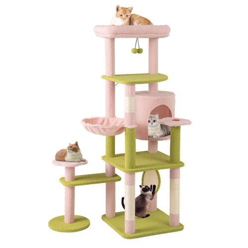 58 Inch Tall Multi-Level Cat Tree, Kitten Tower, Pink