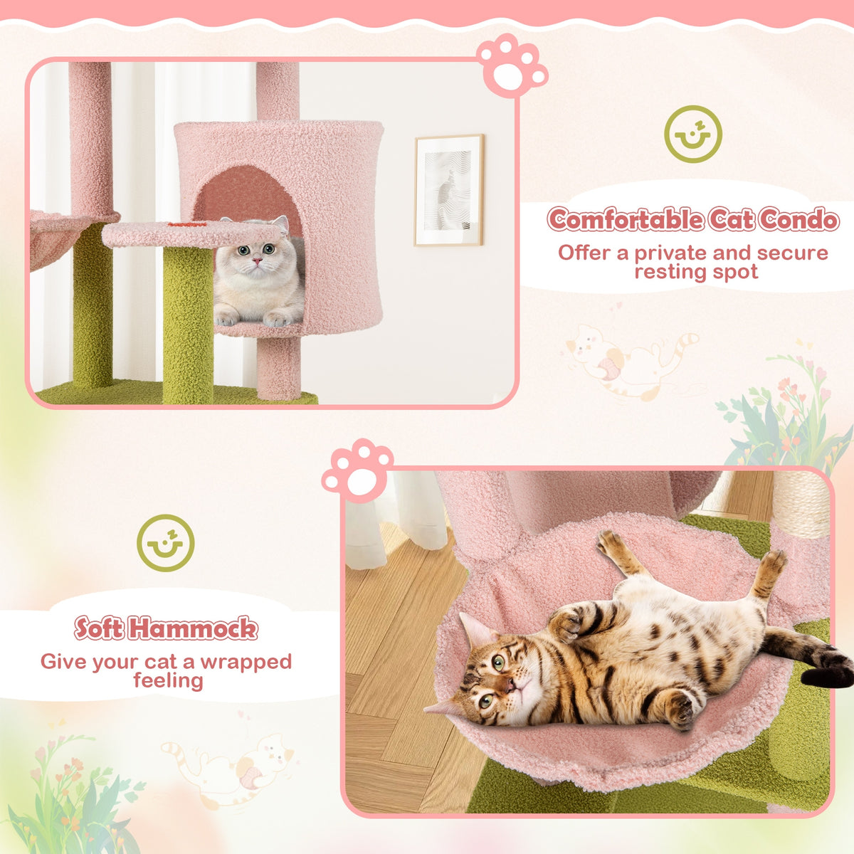 58 Inch Tall Multi-Level Cat Tree, Kitten Tower, Pink Cat Trees Condos & Scratchers at Gallery Canada