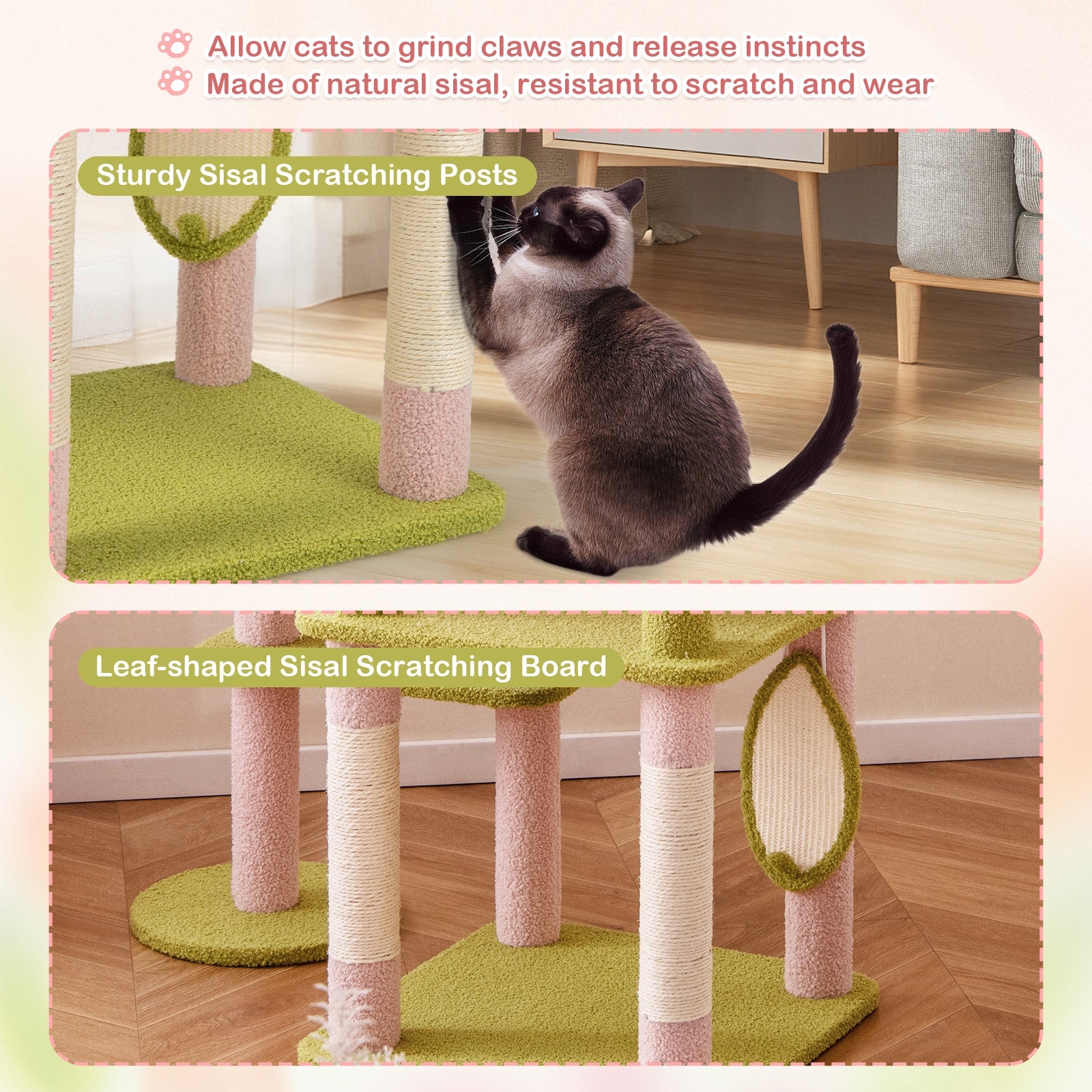 58 Inch Tall Multi-Level Cat Tree, Kitten Tower, Pink Cat Trees Condos & Scratchers at Gallery Canada