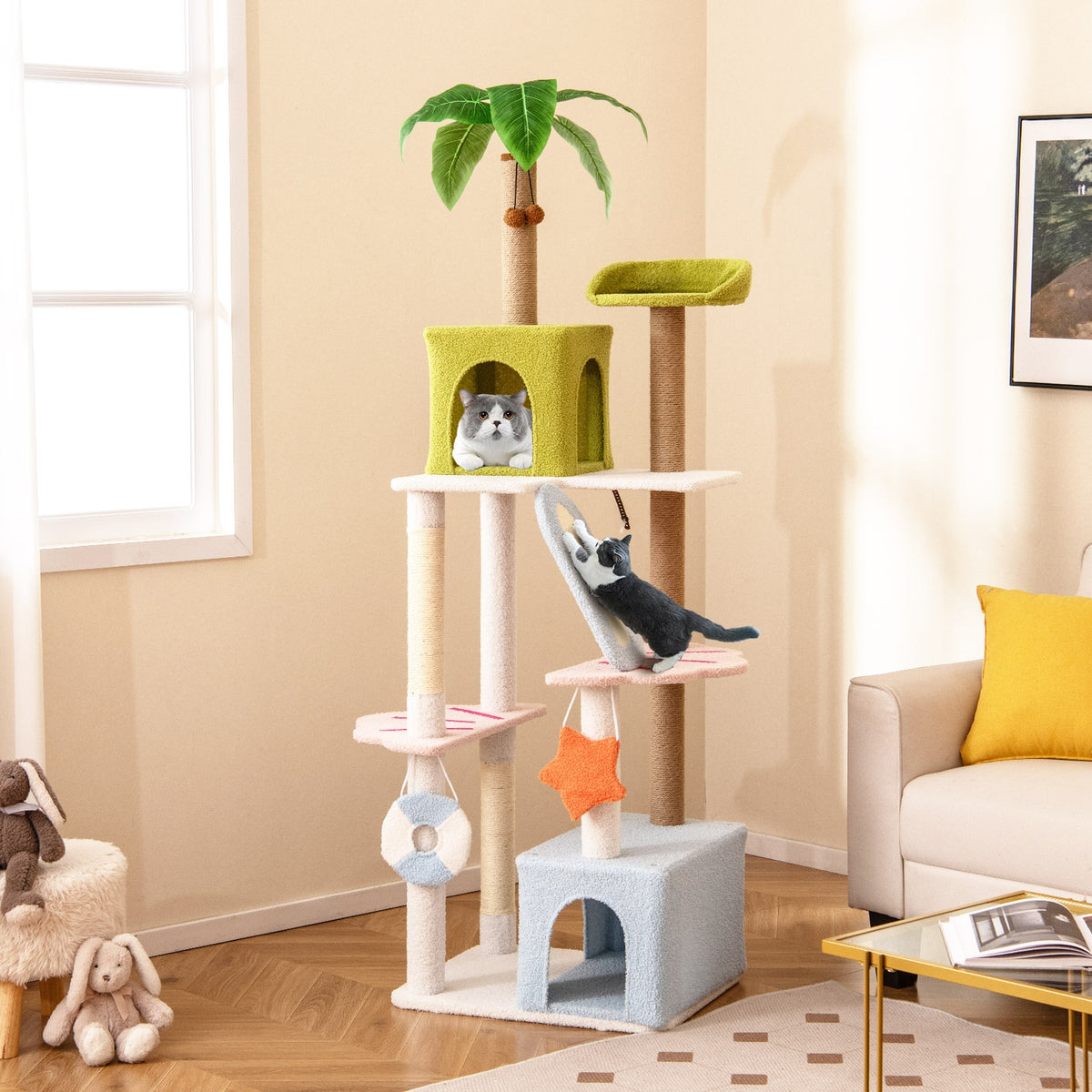 71 Inch Cat Tree, Multi-Level Beach-Themed Kitten Tower, Multicolor Cat Trees Condos & Scratchers at Gallery Canada