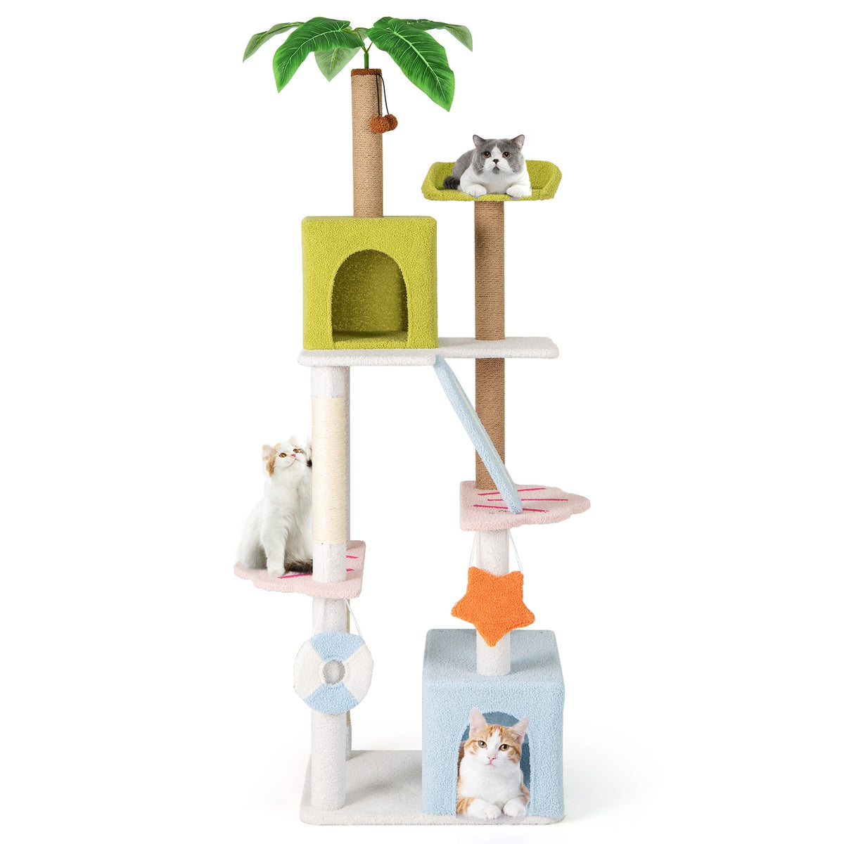71 Inch Cat Tree, Multi-Level Beach-Themed Kitten Tower, Multicolor Cat Trees Condos & Scratchers Multicolor at Gallery Canada