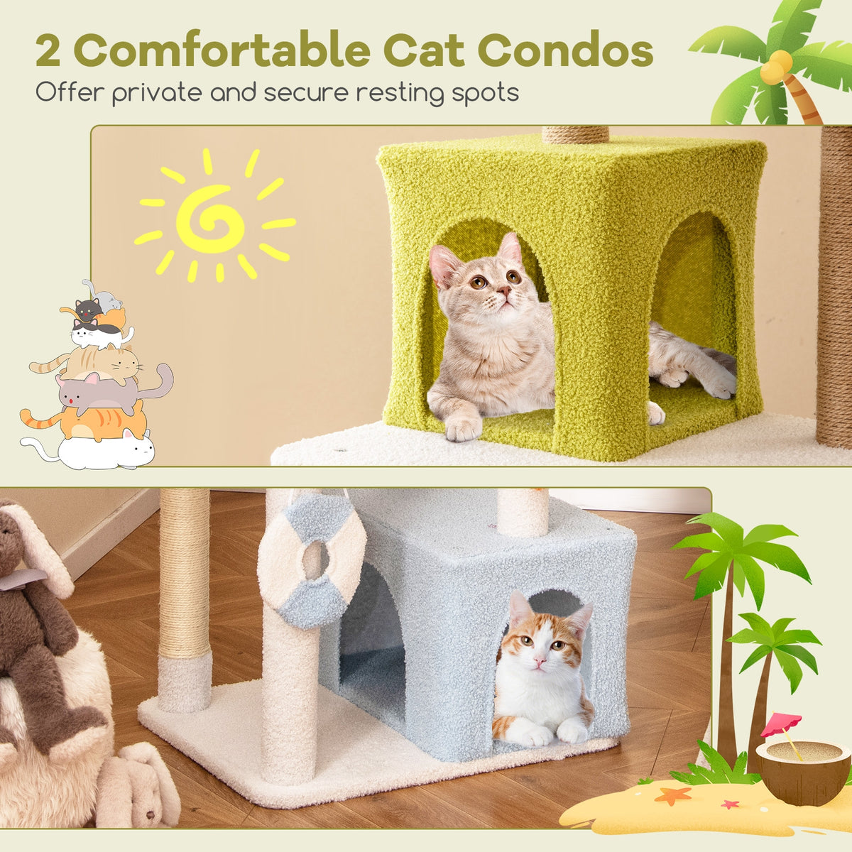 71 Inch Cat Tree, Multi-Level Beach-Themed Kitten Tower, Multicolor Cat Trees Condos & Scratchers at Gallery Canada
