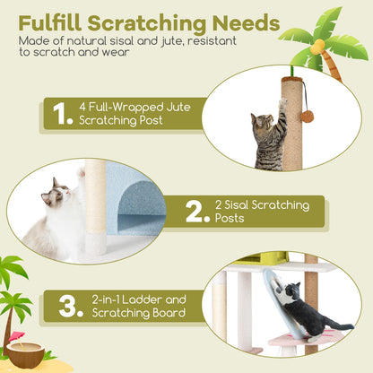 71 Inch Cat Tree, Multi-Level Beach-Themed Kitten Tower, Multicolor Cat Trees Condos & Scratchers at Gallery Canada
