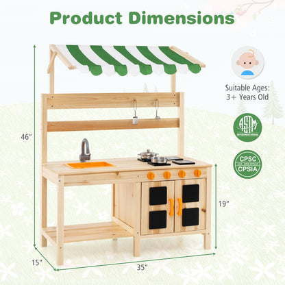 Fir Wood Mud Kitchen With Canopy, Sink, 4 Stoves, Natural Play Kitchen Sets at Gallery Canada