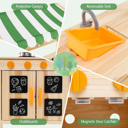 Fir Wood Mud Kitchen With Canopy, Sink, 4 Stoves, Natural Play Kitchen Sets at Gallery Canada