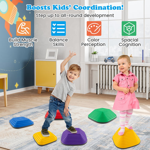 6 Pieces Kids Stepping Stone Square Balance Blocks, Multicolor
