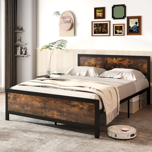 Metal Bed Frame With Headboard, Footboard, Queen Size