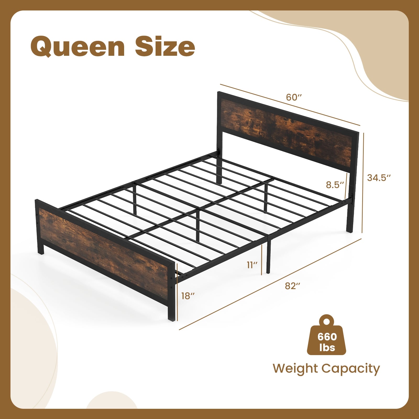 Metal Bed Frame With Headboard, Footboard, Queen Size Simple Bed Frame at Gallery Canada