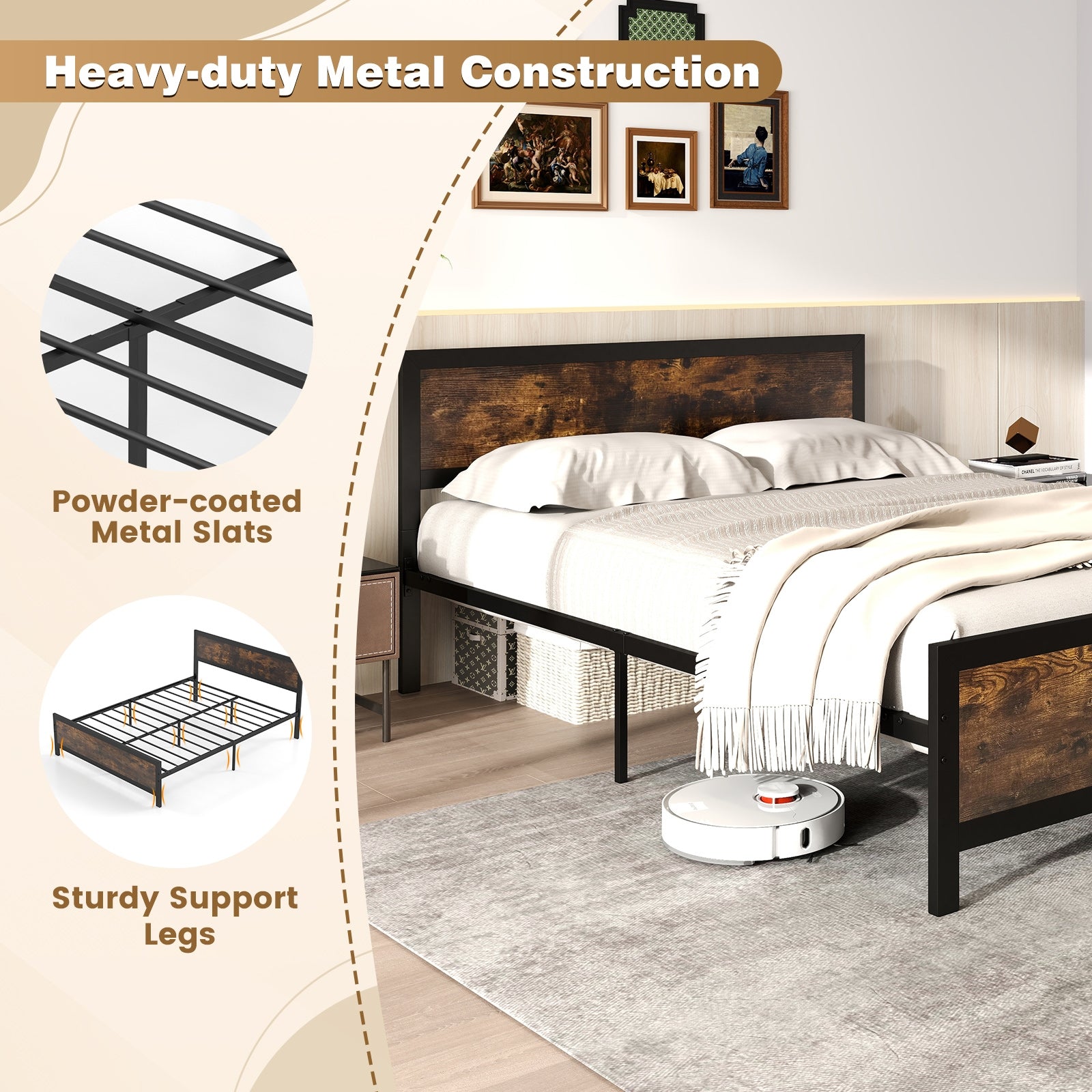 Metal Bed Frame With Headboard, Footboard, Queen Size Simple Bed Frame at Gallery Canada