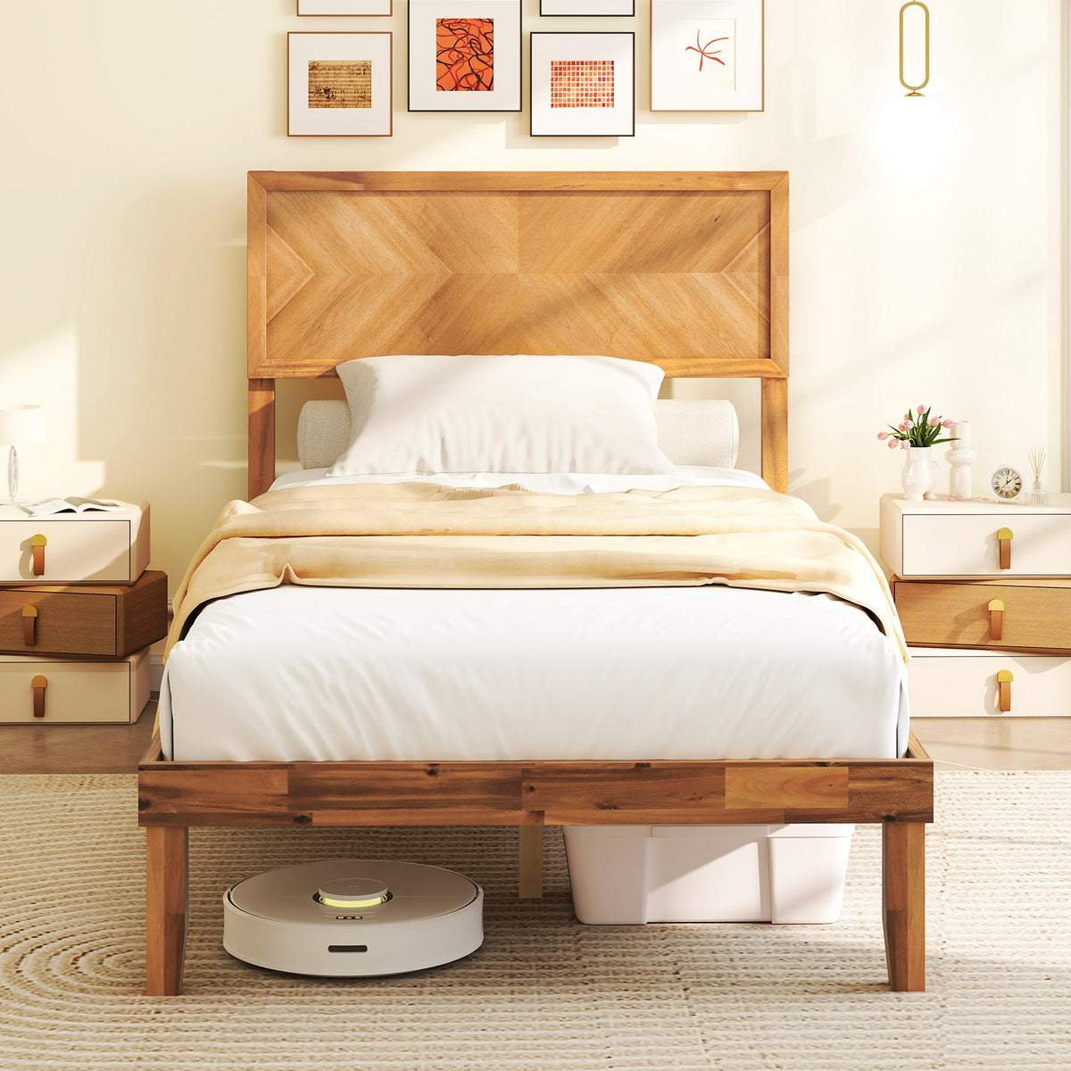 Twin Size Bed Frame With Headboard And Storage, Natural Simple Bed Frame at Gallery Canada