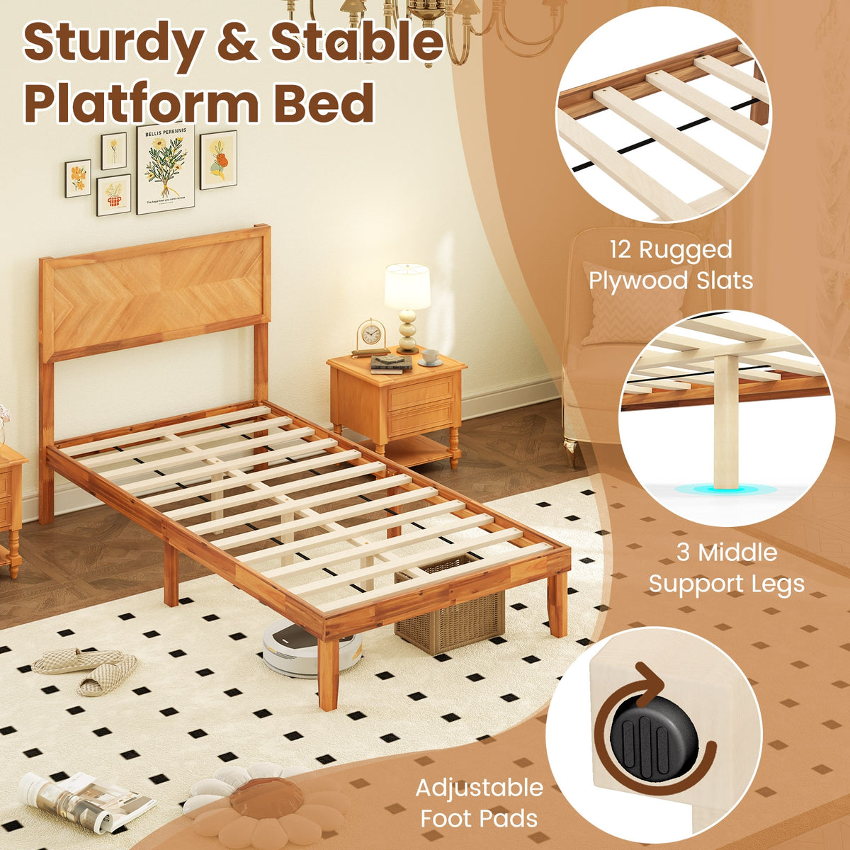 Twin Size Bed Frame With Headboard And Storage, Natural Simple Bed Frame at Gallery Canada