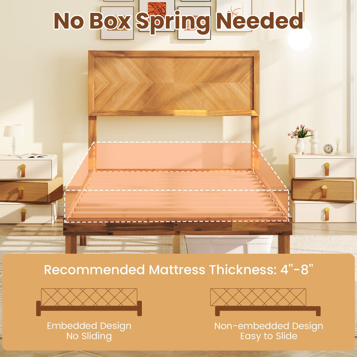 Twin Size Bed Frame With Headboard And Storage, Natural Simple Bed Frame at Gallery Canada