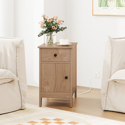 Flip Top End Table With Charging Station, USB Ports, Drawer, Natural Nightstands at Gallery Canada