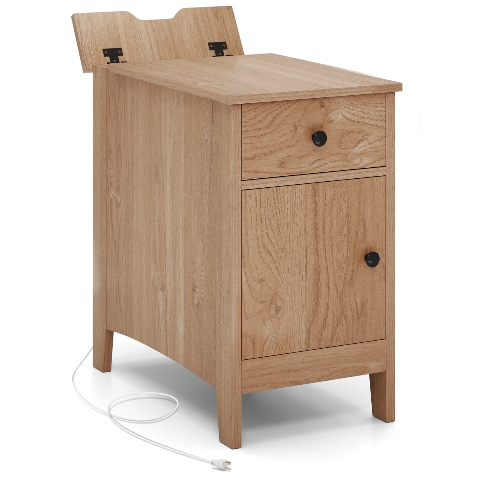 Flip Top End Table With Charging Station, USB Ports, Drawer, Natural Nightstands at Gallery Canada