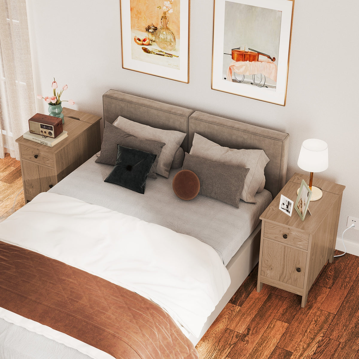 Flip Top End Table With Charging Station, USB Ports, Drawer, Natural Nightstands at Gallery Canada