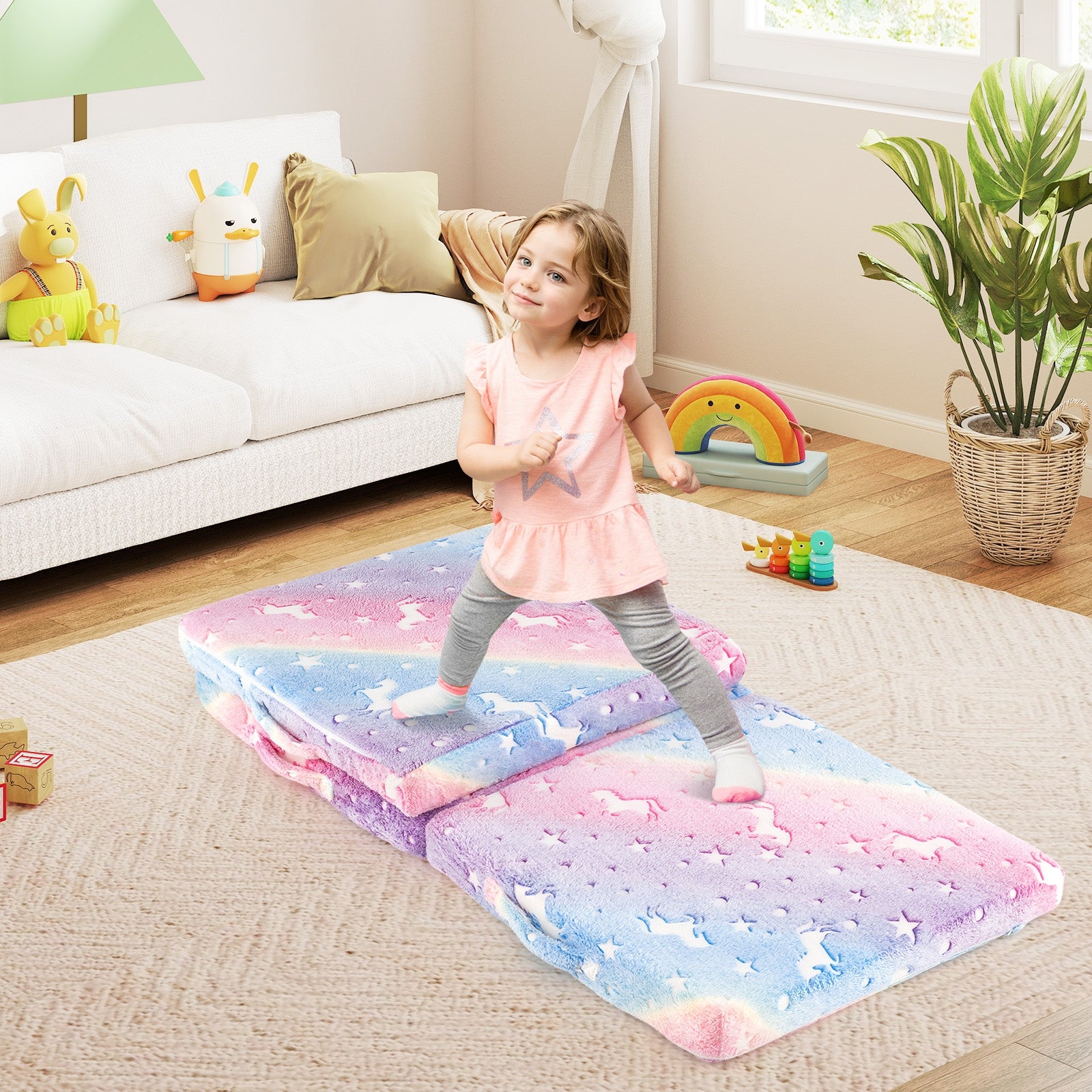 Foldable Floor Mattress, Kids, Washable Flannel Cover, Multicolor Mattresses at Gallery Canada