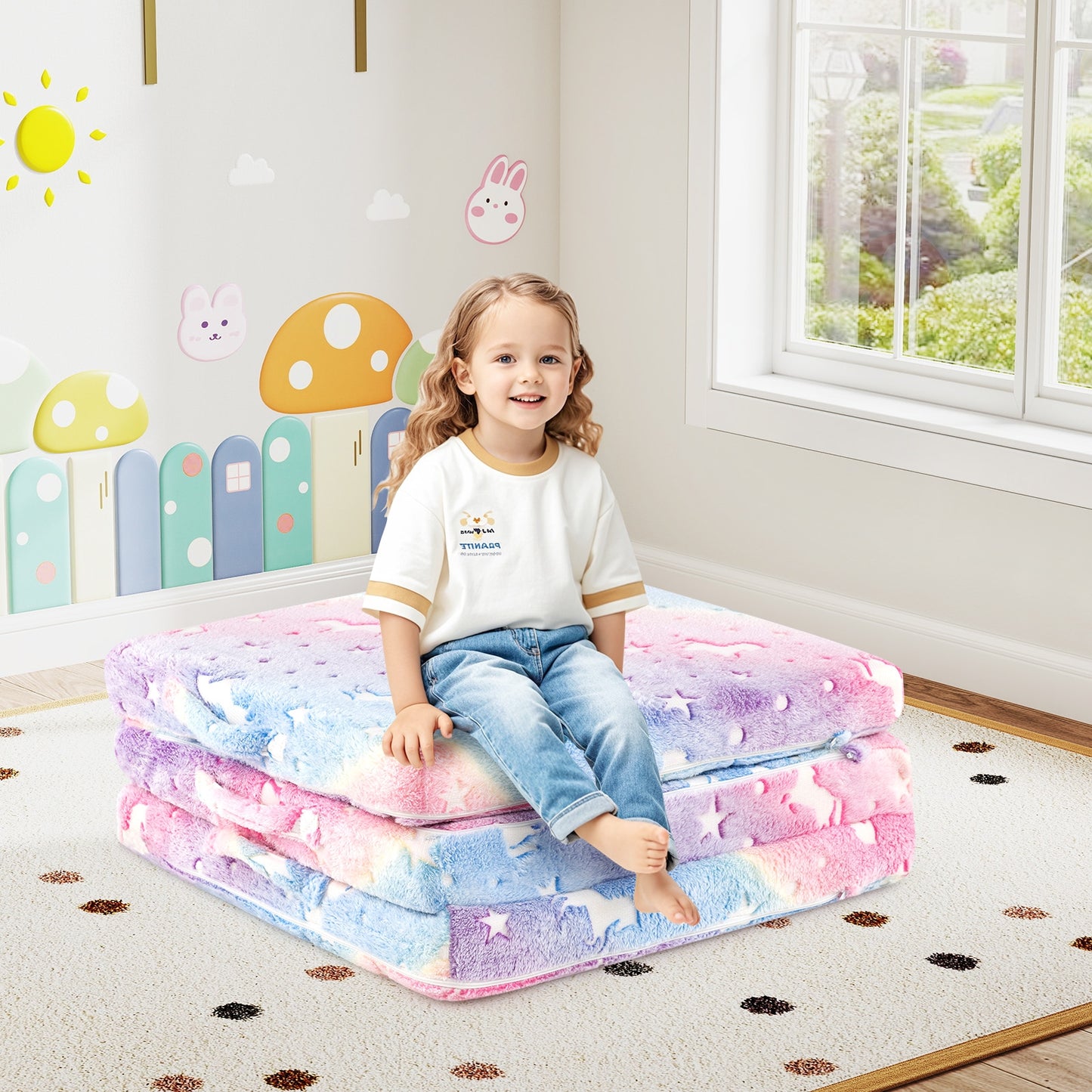 Foldable Floor Mattress, Kids, Washable Flannel Cover, Multicolor Mattresses at Gallery Canada