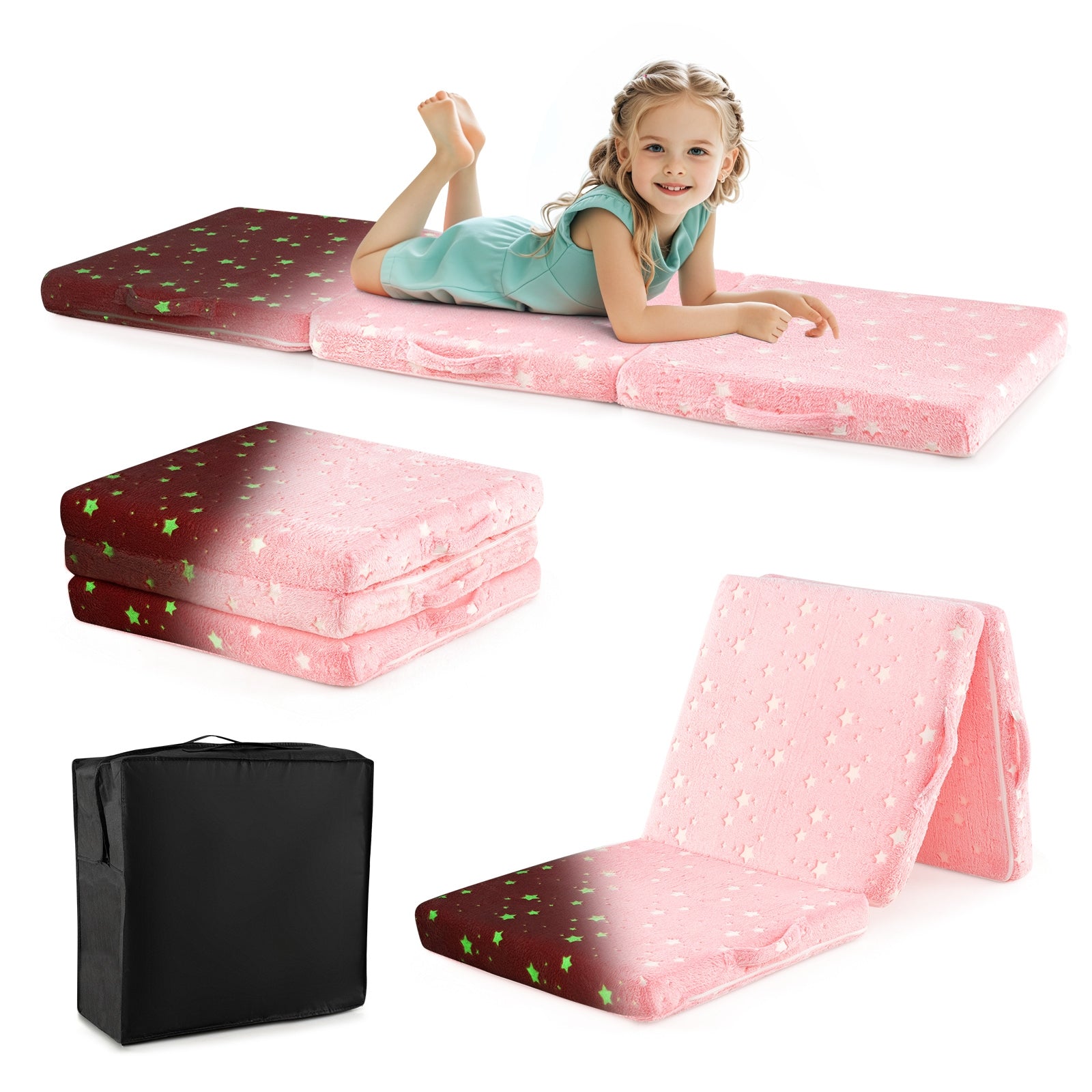 Foldable Kids Floor Mattress, Washable Flannel Cover, Pink Mattresses at Gallery Canada