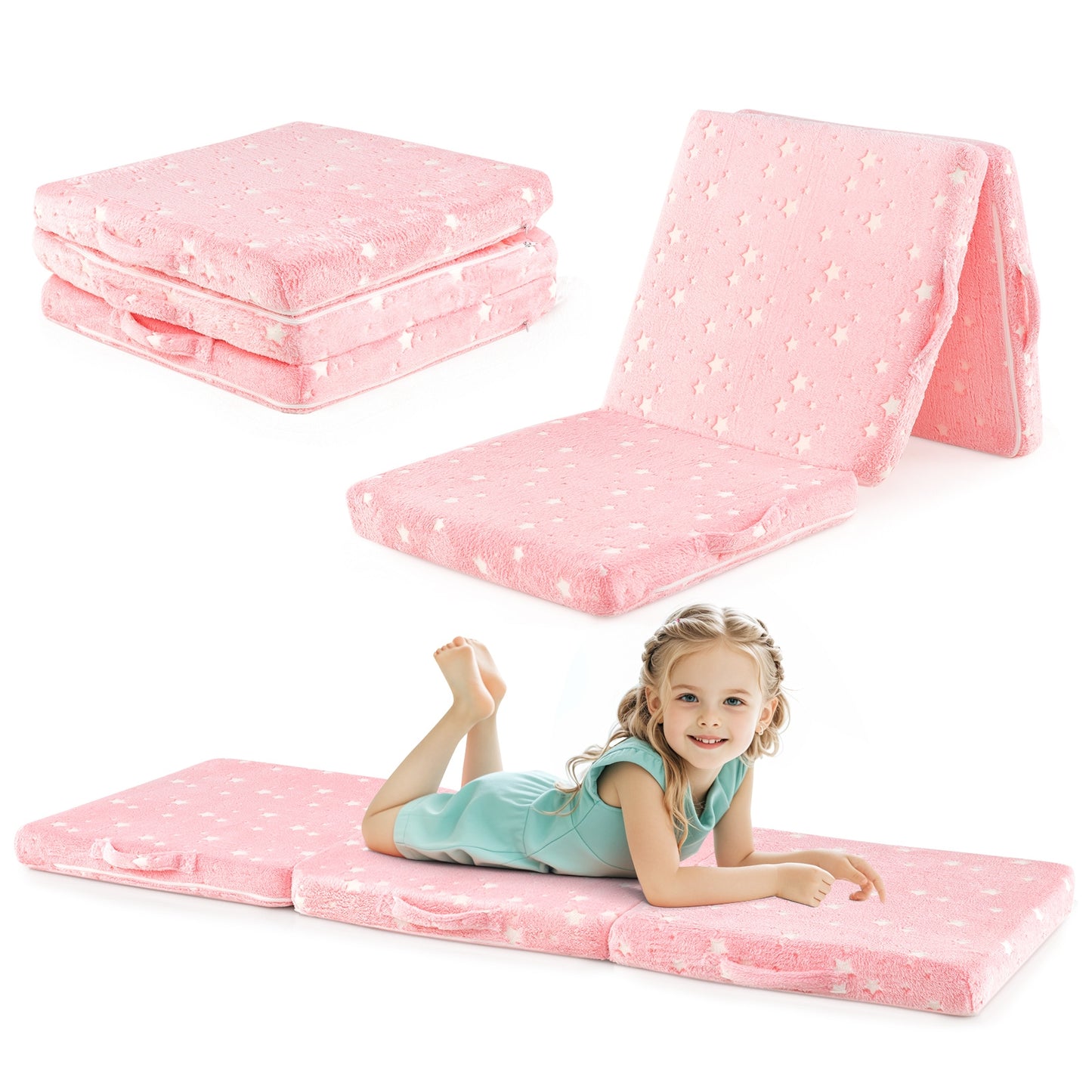 Foldable Kids Floor Mattress, Washable Flannel Cover, Pink Mattresses at Gallery Canada