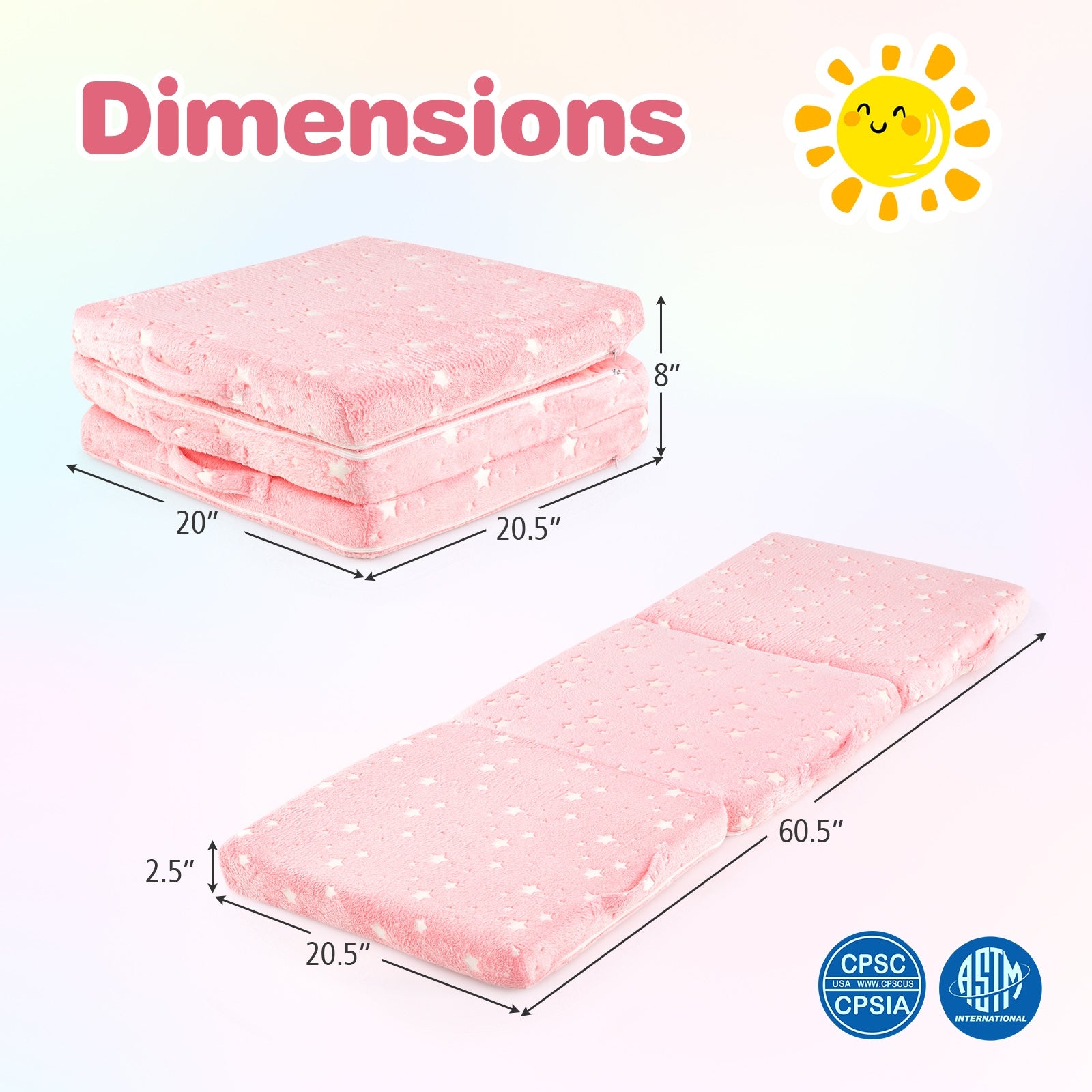 Foldable Kids Floor Mattress, Washable Flannel Cover, Pink Mattresses at Gallery Canada