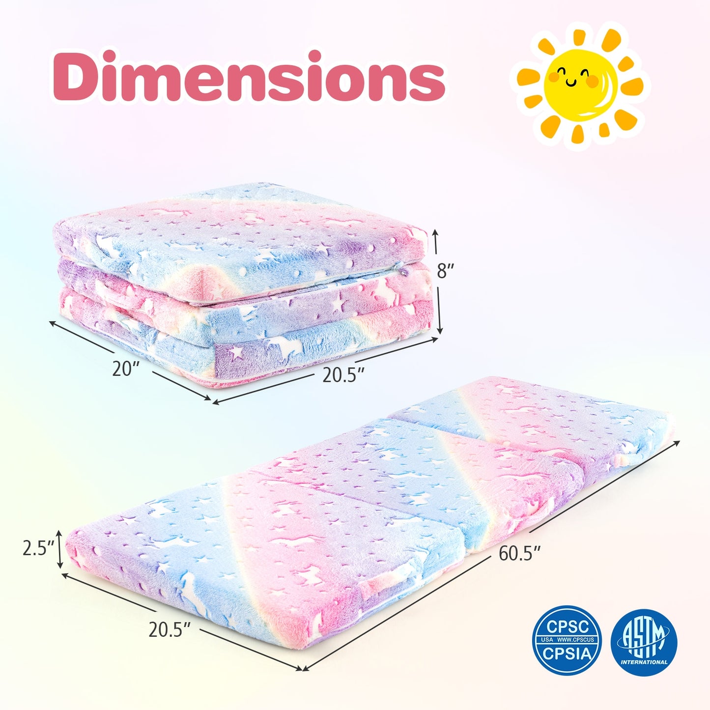 Foldable Floor Mattress, Kids, Washable Flannel Cover, Multicolor Mattresses at Gallery Canada