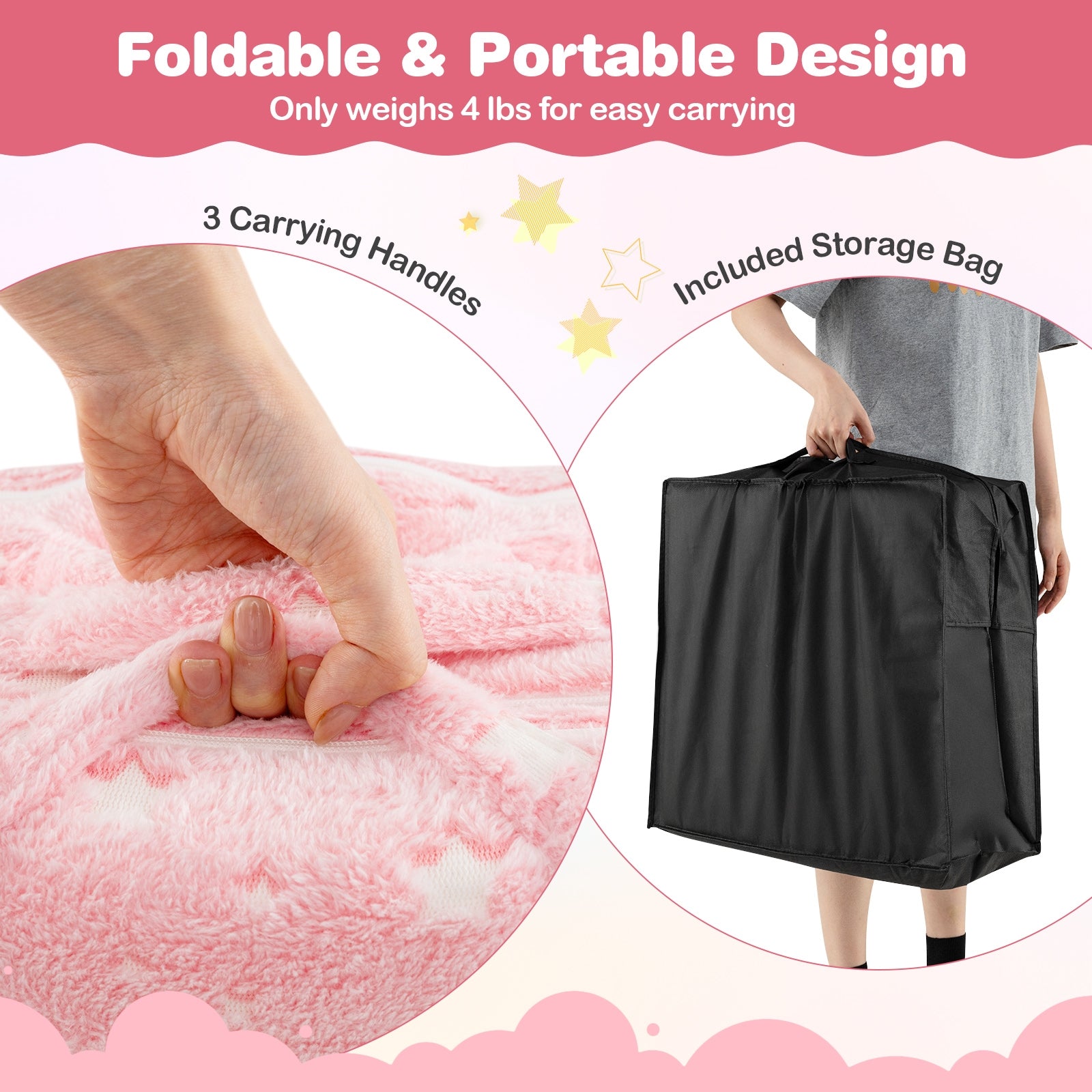 Foldable Kids Floor Mattress, Washable Flannel Cover, Pink Mattresses at Gallery Canada