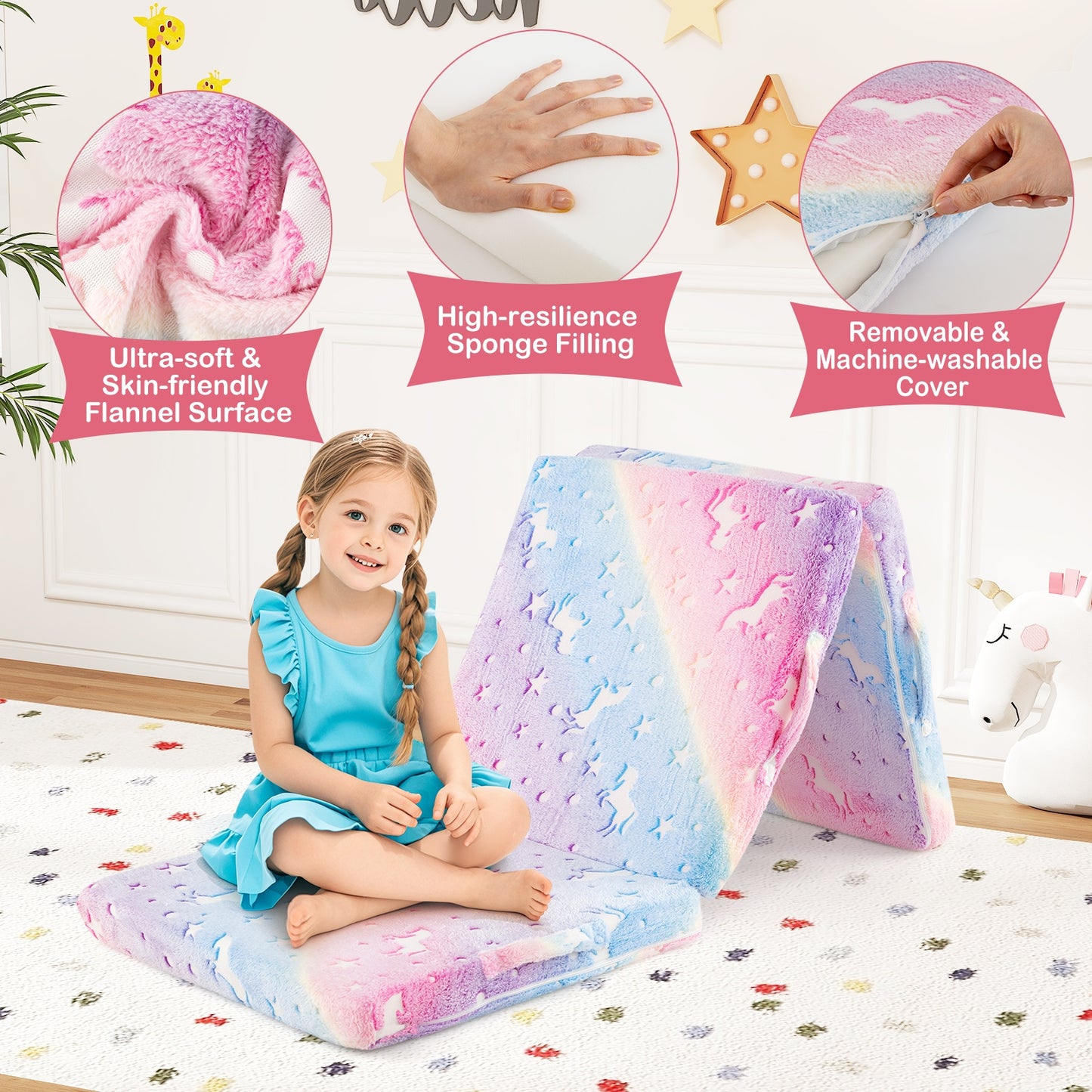 Foldable Floor Mattress, Kids, Washable Flannel Cover, Multicolor Mattresses at Gallery Canada