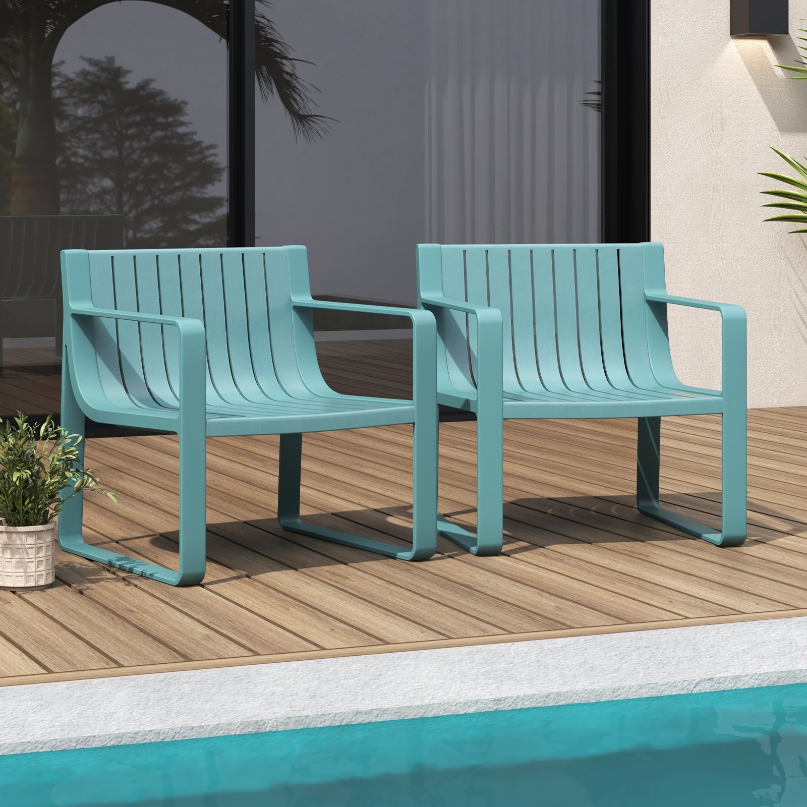 Patio Chairs Set Of 2, Curved Backrests And Seats, Blue Patio Dining Chairs at Gallery Canada