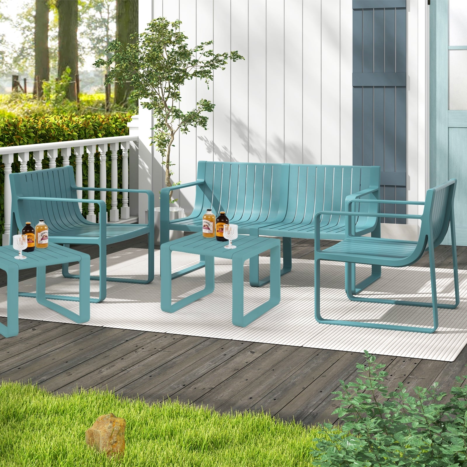 Patio Chairs Set Of 2, Curved Backrests And Seats, Blue Patio Dining Chairs at Gallery Canada