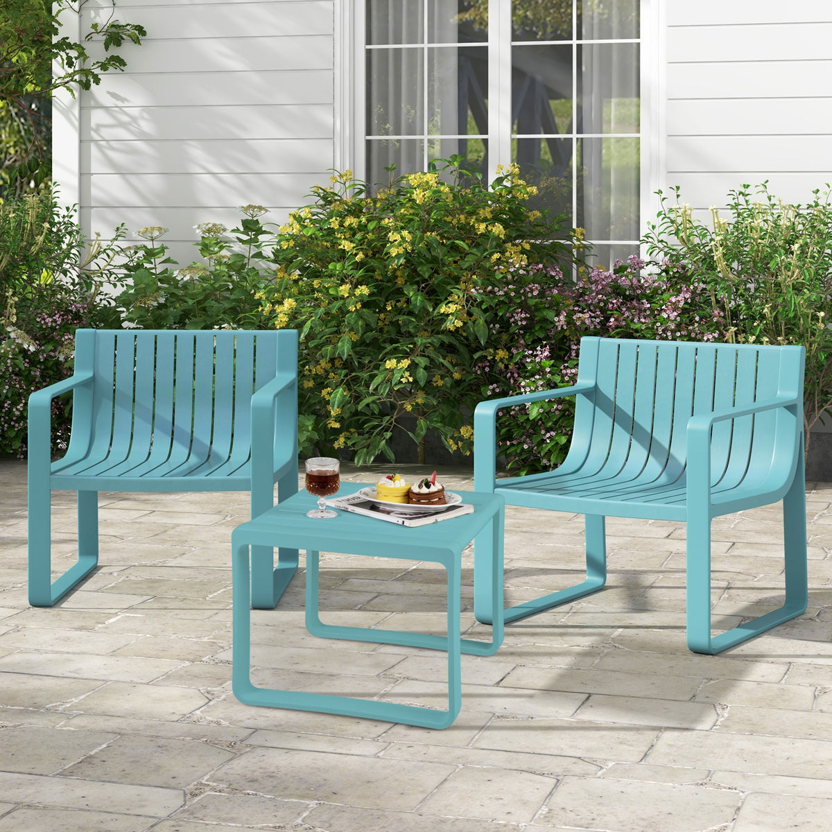 Patio Chairs Set Of 2, Curved Backrests And Seats, Blue Patio Dining Chairs at Gallery Canada