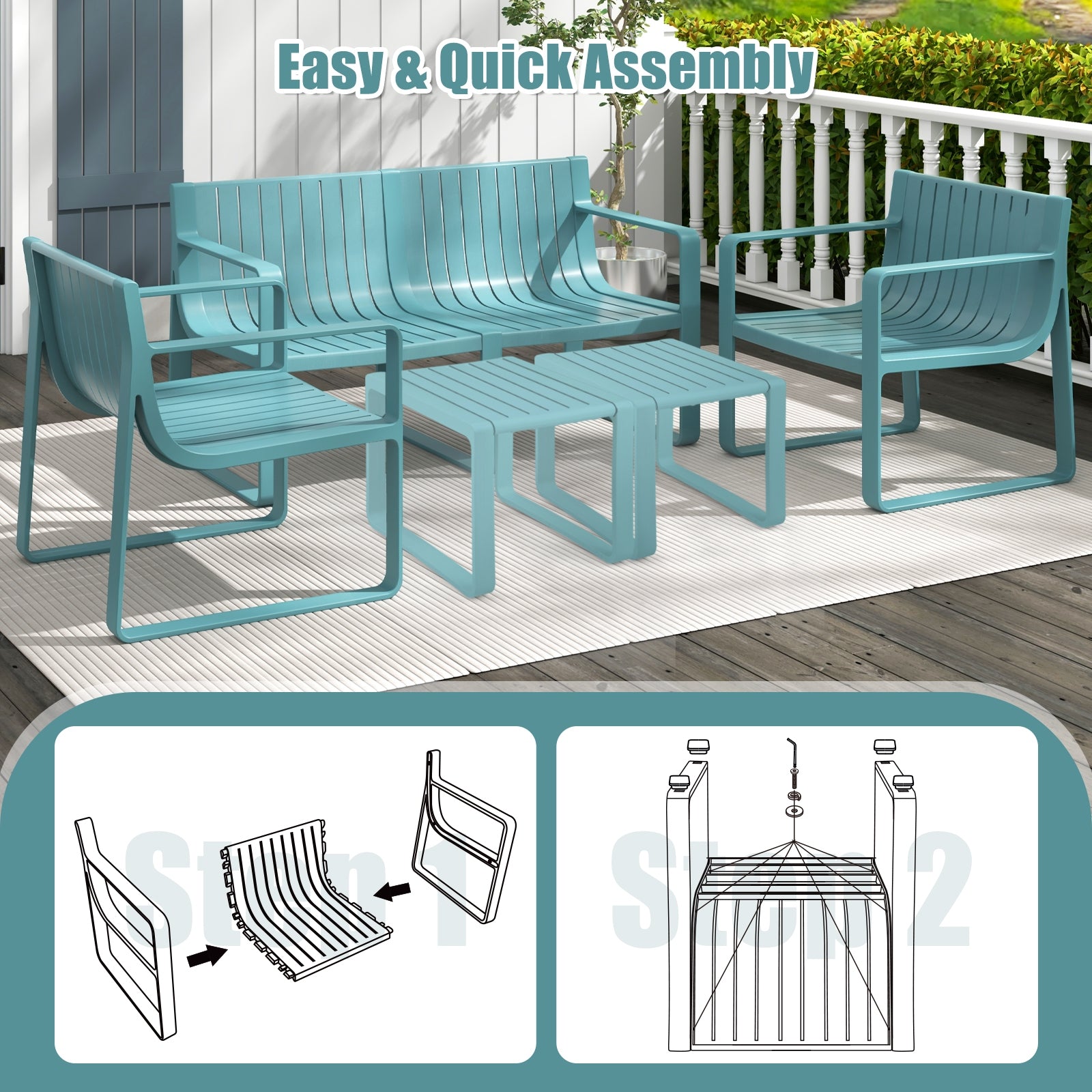 Patio Chairs Set Of 2, Curved Backrests And Seats, Blue Patio Dining Chairs at Gallery Canada