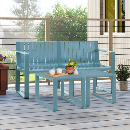 Weather-Resistant Plastic Bench, 2-Person, Curved Backrest, Blue Outdoor Benches at Gallery Canada
