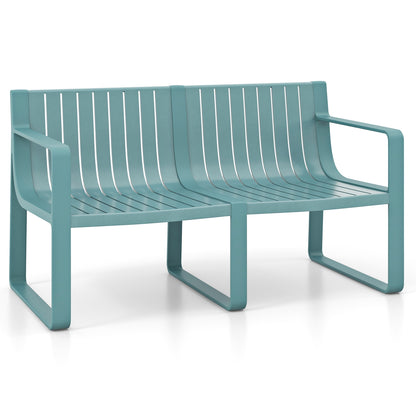 Weather-Resistant Plastic Bench, 2-Person, Curved Backrest, Blue Outdoor Benches at Gallery Canada