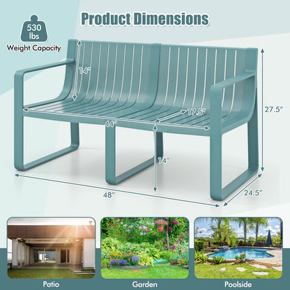 Weather-Resistant Plastic Bench, 2-Person, Curved Backrest, Blue Outdoor Benches at Gallery Canada