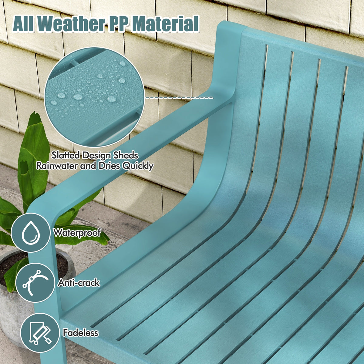 Weather-Resistant Plastic Bench, 2-Person, Curved Backrest, Blue Outdoor Benches at Gallery Canada